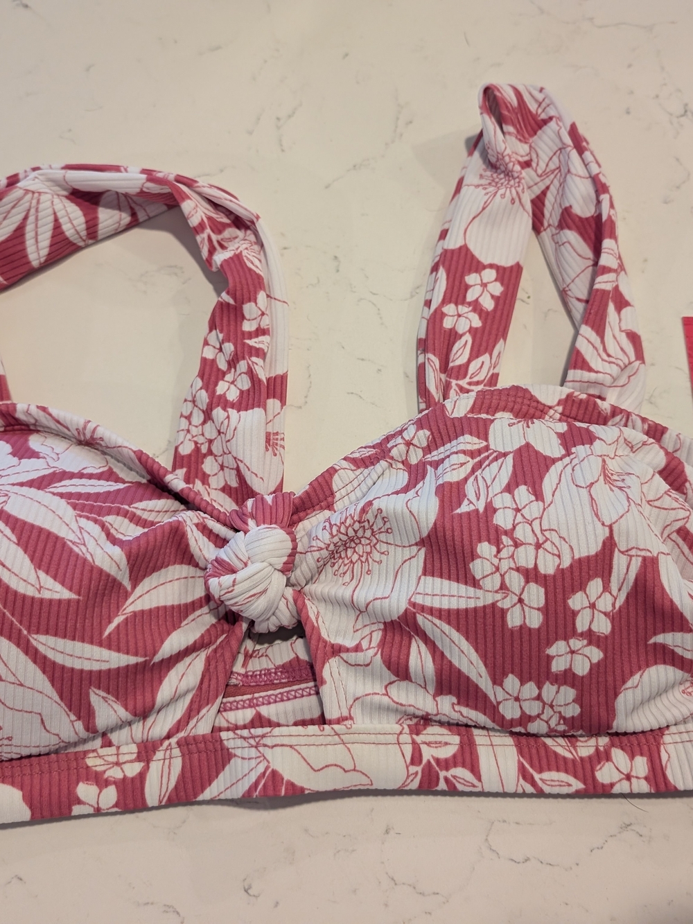 Xhilaration Pink & White Floral Knot Bikini Top